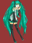  aqua_hair bad_id bad_pixiv_id blue_eyes boots dada_(dolce) detached_sleeves hatsune_miku long_hair necktie one_eye_closed solo thigh_boots thighhighs twintails vocaloid 