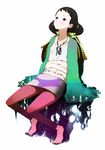  bad_id bad_pixiv_id barefoot black_hair blush crossed_arms fashion felt flat_chest jewelry leggings long_hair necklace original pink_eyes sitting smile solo 