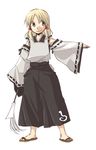  blonde_hair detached_sleeves gohei japanese_clothes moriya_suwako outstretched_arm rex_k sandals solo touhou 