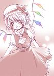  blush flandre_scarlet hat mathnote monochrome pink smile solo spot_color touhou wings 