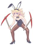 animal_ears blonde_hair blue_eyes bow bowtie bunny_ears bunny_girl bunnysuit copyright_request dual_wielding fake_animal_ears fax_ogawa holding long_hair pantyhose pickaxe solo wrist_cuffs 