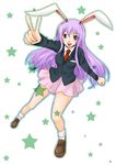  animal_ears bunny_ears karikura_hashiko long_hair purple_hair red_eyes reisen_udongein_inaba skirt solo touhou v 