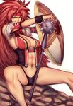  fumio_(rsqkr) headband long_hair mace one_eye_closed panties queen's_blade red_hair revealing_clothes risty shield sitting solo underwear weapon 