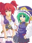  bad_id bad_pixiv_id green_hair hat multiple_girls onozuka_komachi red_hair ribbon rod_of_remorse saliva shiki_eiki short_hair touhou yude 