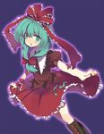  bad_id bad_pixiv_id curtsey dadami front_ponytail green_eyes green_hair hair_ribbon kagiyama_hina long_hair ribbon solo touhou 