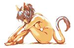  animal_ears barefoot breast_press breasts copyright_request foot_hold full_body hands_together hisahiko knees_to_chest large_breasts nude profile simple_background sitting solo tail v_arms white_background 