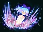  ahoge bad_id bad_pixiv_id blue_eyes blue_hair cherry_blossoms cirno crystal flat_chest hands_together ice mame_usagi multicolored_hair open_mouth own_hands_together petals pink_hair ribbon solo topless touhou 