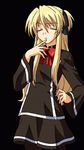  animated animated_gif artist_request bangs black_background black_legwear blonde_hair blush closed_eyes covering covering_breasts cowboy_shot embarrassed game_cg long_hair looking_at_viewer lowres pantyhose quiz_magic_academy school_uniform shalon simple_background solo two_side_up 