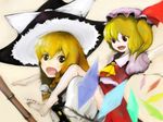  bad_id bad_pixiv_id blonde_hair broom flandre_scarlet inoe_(noie) kirisame_marisa long_hair multiple_girls ribbon short_hair touhou wings 