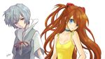  ayanami_rei blue_eyes blue_hair choker dress guitar_(guitars) long_hair michi_ta_(masquerade) multiple_girls neon_genesis_evangelion orange_hair red_eyes school_uniform short_hair souryuu_asuka_langley yellow_dress 