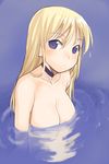  blonde_hair blue_eyes blush breasts cleavage copyright_request large_breasts nagase_haruhito nude solo water 