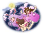  animal_ears arata_iri bad_id bad_pixiv_id barefoot black_hair bunny_ears feet inaba_tewi long_hair moon multiple_girls outstretched_arms purple_hair red_eyes reisen_udongein_inaba short_hair spread_arms touhou 
