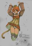  animal_ears blue_eyes branch_(blackrabbits) cat_ears final_fantasy final_fantasy_xi hat jewelry mithra necklace panties red_hair solo tail translation_request underwear wind wind_lift 