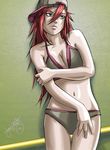  baseball_cap bikini breasts cleavage green_eyes hat jon_kneeland long_hair medium_breasts naruto naruto_(series) red_hair solo swimsuit tayuya 