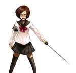  angry armband bad_id bad_pixiv_id brown_hair copyright_request katana scar school_uniform short_hair skirt solo sugimoto_gang sword thighhighs weapon 
