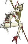  animal_ears bikini blonde_hair blue_eyes chain fantasy fenrir_knight horn long_hair nakabayashi_reimei polearm riesz seiken_densetsu seiken_densetsu_3 solo swimsuit weapon wolf_ears 