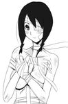  bandages eyepatch greyscale hirokawa_kouichirou kobushi_abiru monochrome sayonara_zetsubou_sensei smile solo 