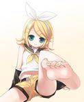  barefoot blonde_hair feet foreshortening green_eyes kagamine_rin kimishima_ao nail_polish panties pantyshot pantyshot_(sitting) pov_feet sailor_collar school_uniform serafuku sitting soles solo striped striped_panties toe-point toe_scrunch toenail_polish toes underwear vocaloid wiggling_toes yellow_nails 