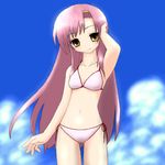  artist_request bikini brown_eyes day hayate_no_gotoku! katsura_hinagiku long_hair lowres pink_hair side-tie_bikini solo swimsuit 