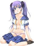  amaya_yuu blue_skirt hiiragi_kagami lucky_star no_bra open_clothes open_shirt panties purple_hair ryouou_school_uniform school_uniform serafuku shirt skirt solo underwear undressing 