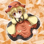  aki_minoriko blonde_hair blush bococho food fruit grapes hat looking_up orange_eyes short_hair solo touhou 