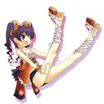  ar_tonelico ar_tonelico_ii blush cocona_vatel flat_chest hair_ornament legs_up long_hair open_mouth platform_footwear purple_eyes purple_hair shadow shorts solo takamura_kazuha twintails 