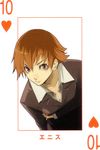  baccano! card card_(medium) enami_katsumi ennis formal heart official_art playing_card ryohgo_narita_(mangaka) short_hair solo suit 