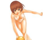  :o a1 ball bangs bent_over bikini blush bowling bowling_ball breasts breasts_apart brown_eyes brown_hair crossed_legs downblouse hagiwara_yukiho holding idolmaster idolmaster_(classic) idolmaster_1 looking_at_viewer medium_breasts navel open_mouth outstretched_arm shiny shiny_skin short_hair simple_background solo swimsuit throwing white_background white_bikini 