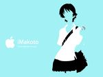  aqua aqua_background digital_media_player ipod ipod_ad konno_makoto monochrome short_hair skirt solo toki_wo_kakeru_shoujo 