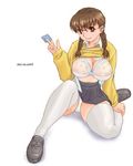  artist_request breasts condom copyright_request glasses huge_breasts lowres solo thighhighs 
