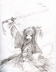  artist_request copyright_request dancing highres japanese_clothes kimono solo sword weapon 