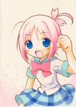  amamiya_manami bow gakuen_utopia_manabi_straight! pink_bow plaid plaid_skirt seiou_gakuen_school_uniform shirohebidou skirt solo 