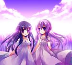  blue_hair cloud furude_rika hanyuu higurashi_no_naku_koro_ni multiple_girls petite purple sky suzushiro_kurumi 