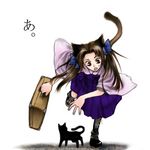  animal_ears boots brown_hair cat cat_ears copyright_request long_hair skull_mania solo suitcase tail 