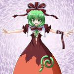  bococho frills front_ponytail green_eyes green_hair kagiyama_hina outstretched_arms solo spread_arms touhou 