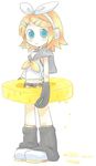  arm_warmers bangs belt blonde_hair blouse blue_eyes blush bow dripping full_body hair_bow hair_ornament hairclip headphones holding hoop kagamine_rin leg_warmers looking_at_viewer lowres magamoto microphone ribbon sailor_collar shoes short_hair shorts simple_background sleeveless solo standing swept_bangs vocaloid white_background white_blouse white_bow yellow_ribbon 