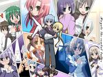  6+girls ;d aizawa_sakuya artist_request asakaze_risa ayasaki_hayate beer_mug blonde_hair blue_eyes blue_hair book bow bowtie brown_eyes brown_footwear brown_hair clenched_hand coat copyright_name facial_hair folded_ponytail formal glasses green_eyes green_hair grey_hair hair_bobbles hair_ornament hairband hairpin hanabishi_miki hayate_no_gotoku! heart juliet_sleeves katsura_hinagiku katsura_yukiji kijima_saki klaus_seishirou long_sleeves maid maid_headdress makimura_shiori maria_(hayate_no_gotoku!) multiple_boys multiple_girls mustache nishizawa_ayumu nun one_eye_closed open_mouth over-kneehighs paneled_background pink_hair puffy_sleeves purple_hair red_eyes round_eyewear saginomiya_isumi sanzen'in_nagi school_uniform segawa_izumi shoes skirt smile sonia_shaflnarz spotlight suit tachibana_wataru tama_(hayate_no_gotoku) thighhighs tiger twintails white_legwear white_tiger 