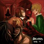  3girls artist_request baccano! blue_eyes chane_laforet claire_stanfield crazy_eyes dark ennis eye_contact firo_prochainezo glowing glowing_eyes hand_in_hair hands ladd_russo looking_at_another lowres multiple_boys multiple_girls smile 