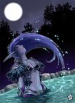 armor bikini_armor blue_hair blue_skin breasts cleavage closed_eyes elf full_moon gauntlets jewelry large_breasts long_hair markings moon navel necklace night night_elf ombra pauldrons pointy_ears purple_skin solo wading warcraft water wet wet_hair world_of_warcraft 