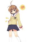  anpan antenna_hair brown_eyes brown_hair clannad food furukawa_nagisa hand_on_own_stomach hikarizaka_private_high_school_uniform hunger_pangs hungry ichiya_(obey) school_uniform serafuku short_hair skirt solo stomach_growling 