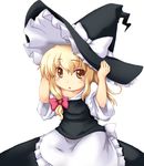  blonde_hair blush hand_on_headwear hat kirisame_marisa lowres myonde oversized_clothes solo touhou witch_hat yellow_eyes younger 