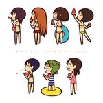  ayase_asagi ayase_ena ayase_fuuka bikini chibi emoncake. everyone food fruit hayasaka_miura hiwatari holding holding_food holding_fruit koiwai_yotsuba multiple_girls summer swimsuit torako_(yotsubato!) watermelon yotsubato! 