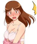  blush bra breasts brown_eyes brown_hair cleavage copyright_request hairu large_breasts lingerie mature solo surprised underwear undressing 
