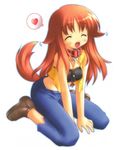  animal_ears artist_request brown_hair collar denim dog_ears heart jeans long_hair miyashiro_karin pants shoes solo spoken_heart suigetsu tail 