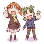  artist_request azumanga_daiou clover creator_connection crossover four-leaf_clover green_hair koiwai_yotsuba lowres mihama_chiyo multiple_girls object_namesake orange_hair short_twintails twintails winter yotsubato! 