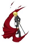  ahoge artist_request blonde_hair casual drape durandal faceless faceless_male fate/stay_night fate_(series) gilgamesh hair_over_eyes male_focus smile solo sword weapon 
