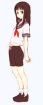  bike_shorts black_hair brown_eyes konno_miyuki long_hair pomo_rosso school_uniform solo toki_wo_kakeru_shoujo 