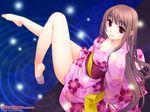  barefoot breasts brown_hair cleavage feet galge.com ginta japanese_clothes kimono long_hair medium_breasts pink_kimono red_eyes sitting soaking_feet soles solo toe-point toes wallpaper water 
