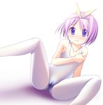  ahen cameltoe hiiragi_tsukasa leotard lucky_star pantyhose purple_hair short_hair solo 