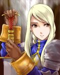  agrias_oaks armor artist_request blonde_hair braid final_fantasy final_fantasy_tactics hands_on_hilt long_hair lowres solo sword weapon yellow_eyes 